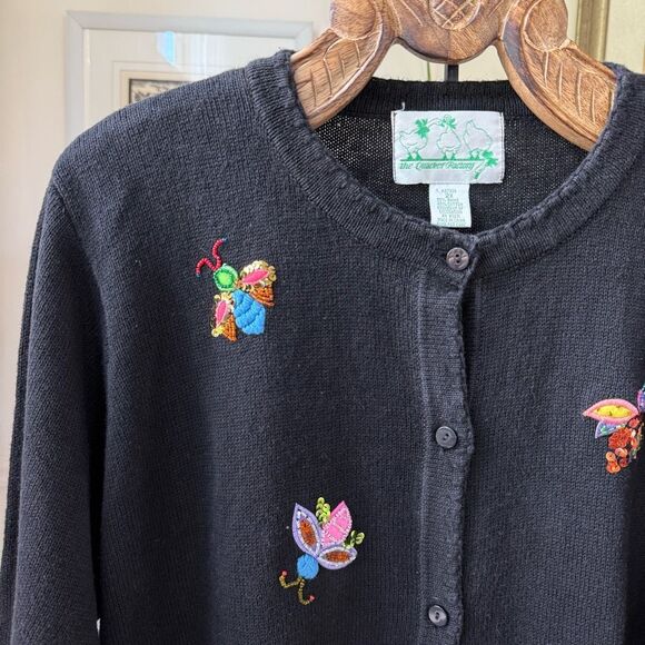 Quacker Factory Sweaters - Vintage Quacker Factory Black Sequin Embroidered Bee Insect Cardigan Sweater 2X